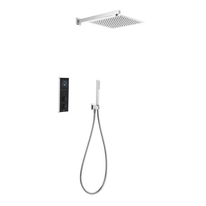 Ensemble de douche électronique à deux voies avec finition chromé et noir Smart Shower Roca