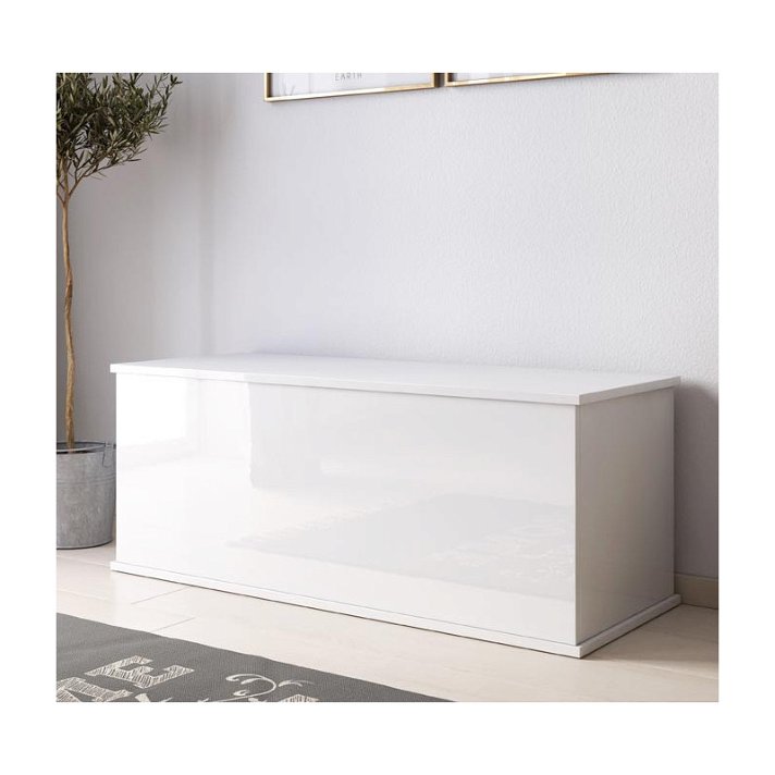 Baúl de almacenamiento de 100 cm con acabado en color blanco brilloso Adele Domensino