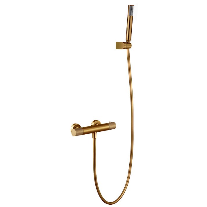 Grifo para ducha termostático con un diseño elegante de color oro cepillado Line Imex