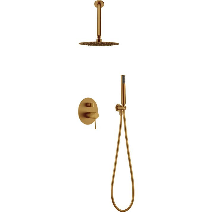 Conjunto de ducha monomando con un diseño moderno de color oro cepillado Top Imex