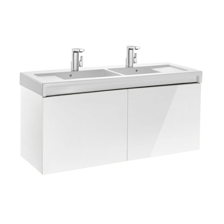 Mueble de baño con lavabo doble 130cm Blanco Brillo Stratum Roca
