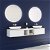 Meuble modulaire de salle de bains suspendu avec placards et module ouvert avec vasques blanc mat et poignées blanches MIO Royo
