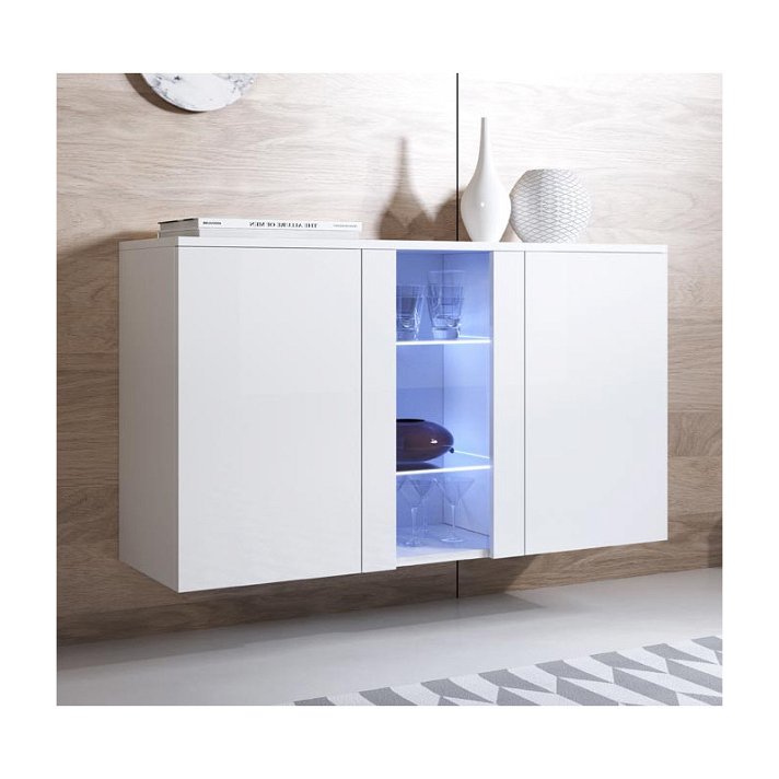 Buffet moderne suspendu avec lumière LED de 120 cm avec finition de couleur blanche Leiko Domensino