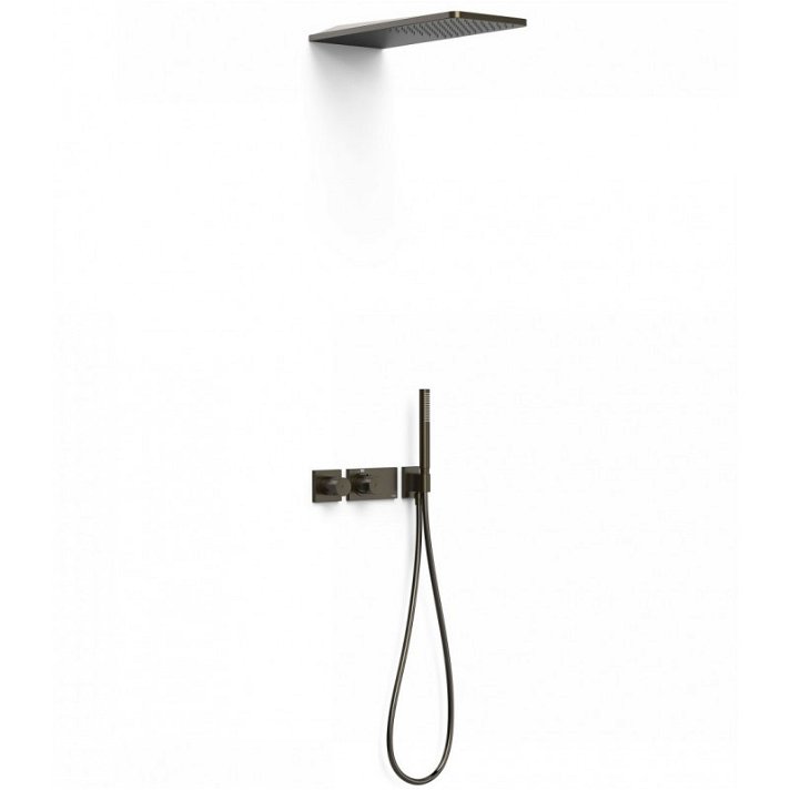 Kit ducha termostática de 2 vías con ducha de mano cilíndrica negro bronce Block System TRES