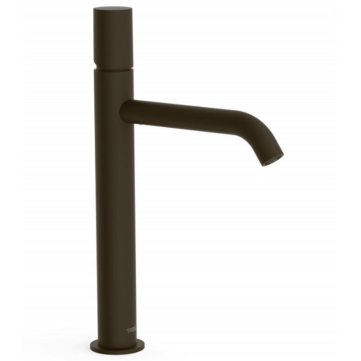 Grifo monomando para lavabo con caño alto de 325 mm fabricado de latón con acabado de color negro bronce Study TRES