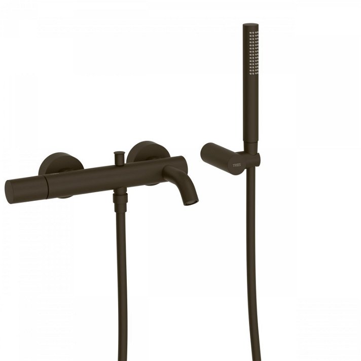 Grifo monomando de bañera y ducha para empotrar fabricado de latón con acabado en color negro bronce Study TRES