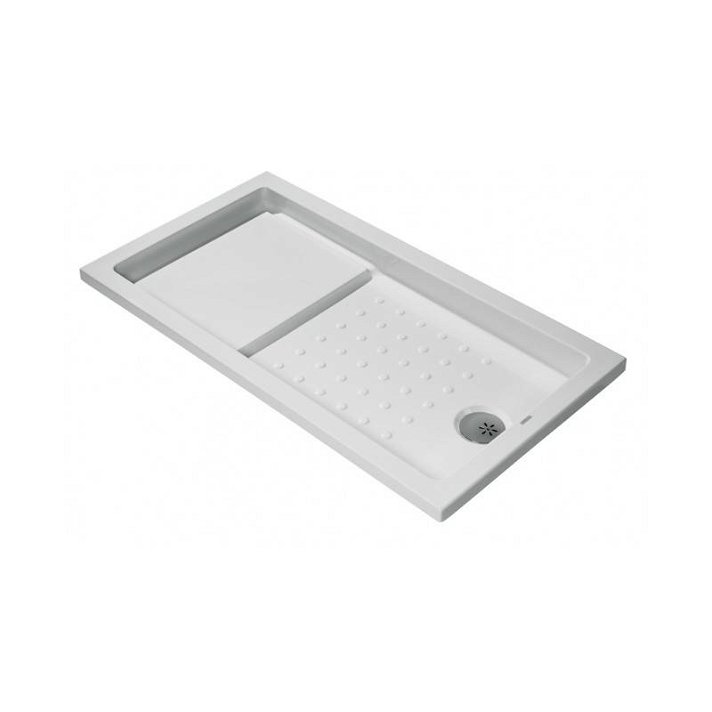 Plato de ducha para encastrar de 140 cm hecho en acrílico con acabado en color blanco Strado Unisan