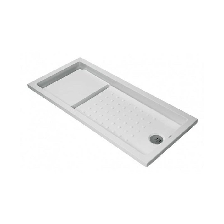 Plato de ducha para encastrar de 160 cm hecho en acrílico con acabado en color blanco Strado Unisan