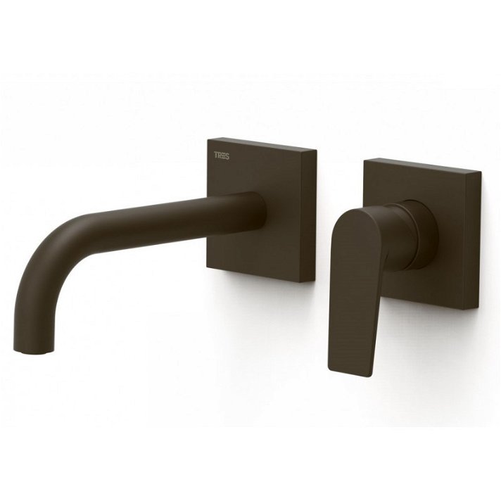 Grifo de lavabo para empotrar con maneta lateral y con caño de 18 cm con acabado de color negro bronce Project TRES