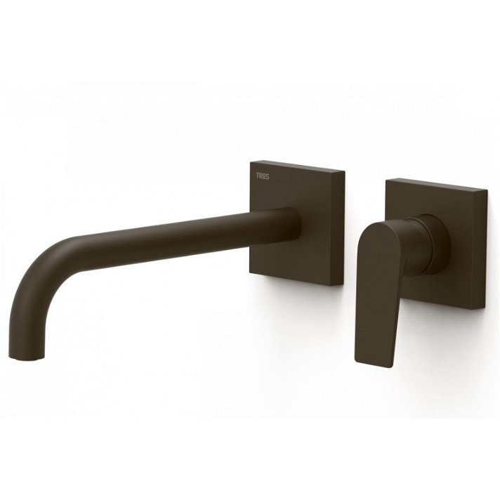 Robinet de lavabo à encastrer avec poignée latérale et bec de 24 cm avec finition de couleur noir bronze Project TRES