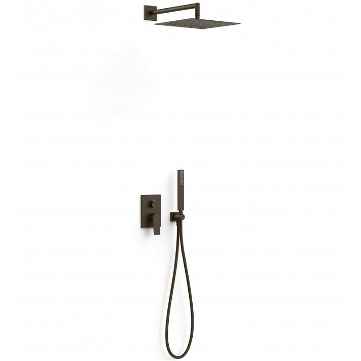 Kit de ducha monomando empotrada de 2 vías con brazo a pared negro bronce Project TRES