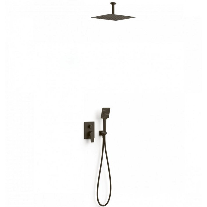 Kit de ducha empotrado de 2 vías 30x30 negro bronce Project TRES