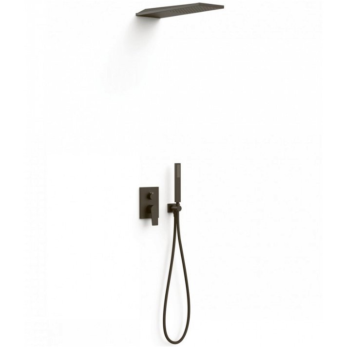 Kit de ducha para empotrar de 2 vías con soporte con acabado en color negro bronce Project TRES