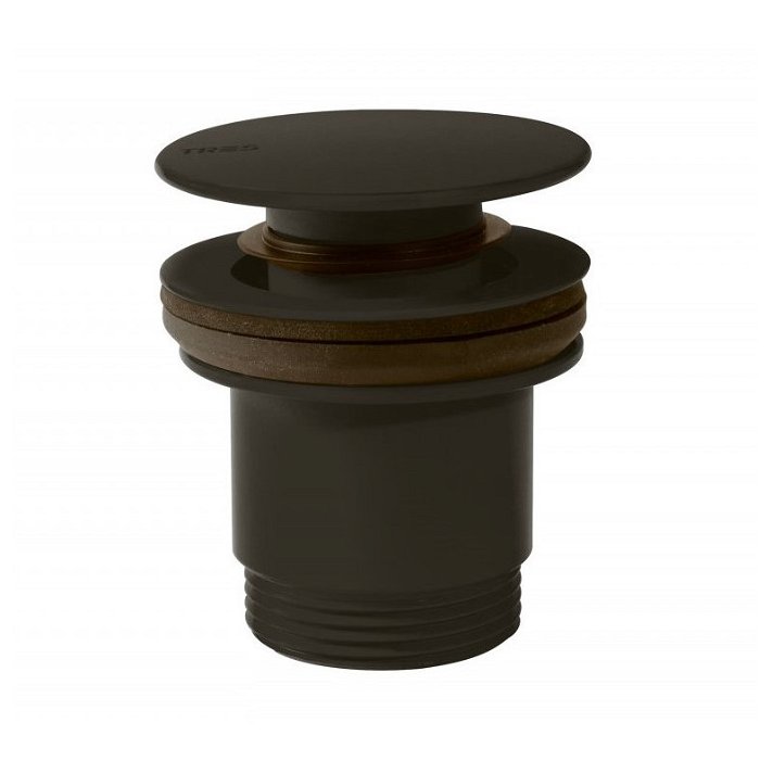 Válvula de desagüe para lavabo con sistema click clack fabricado de latón con acabado de color negro bronce TRES