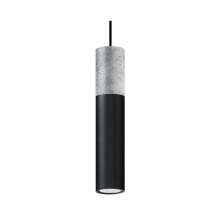 Lámpara colgante con diseño de tubo fabricada en acero y hormigón mezclado con yeso Borgio 1 negro Sollux