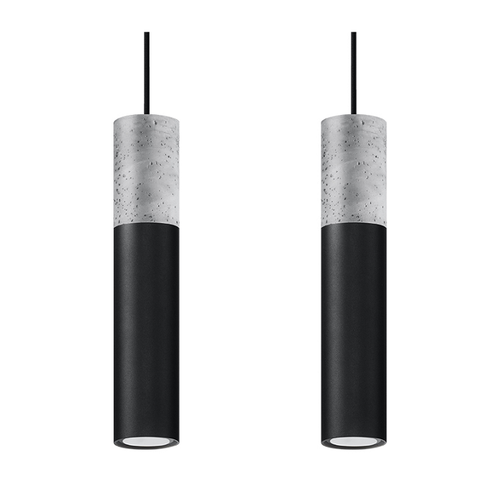 Lámpara colgante con diseño de dos tubos fabricada en acero y hormigón mezclado con yeso Borgio 2 negro Sollux