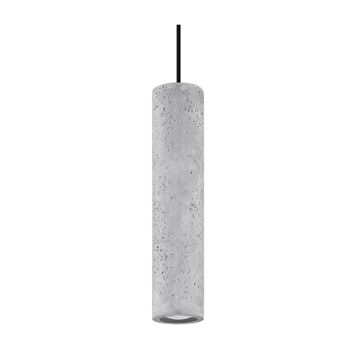 Lámpara colgante con diseño de tubo fabricada en acero y hormigón mezclado con yeso en color gris Luvo 1 Sollux