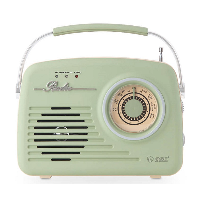 Radio vintage portátil FM AM con función de alarme asas plegables y antena 360° GSC