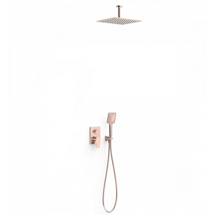 Kit de ducha empotrado de 2 vías 30x30 con rociador cuadrado oro rosa Project TRES