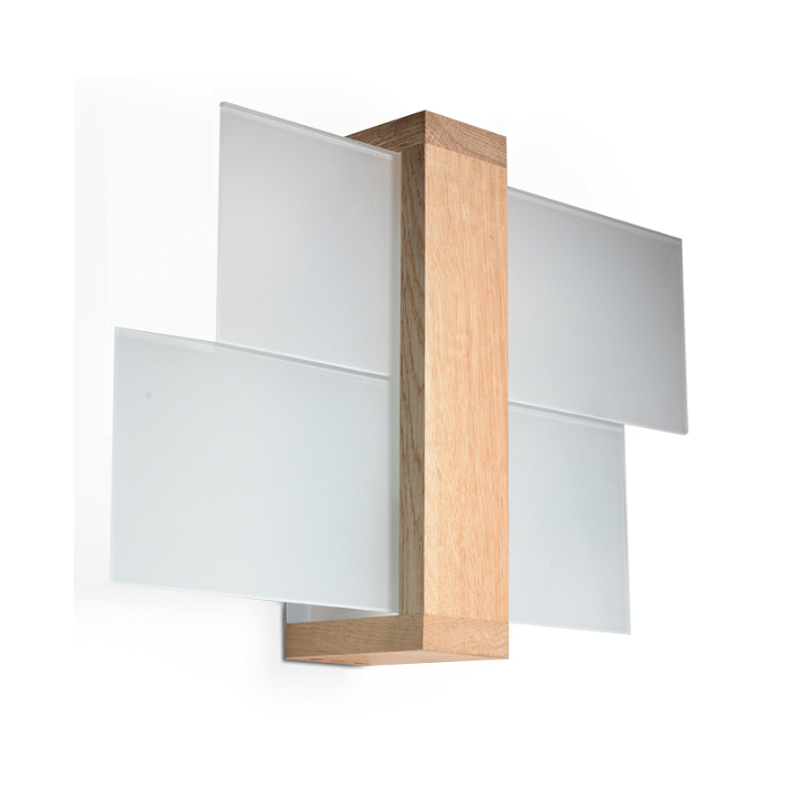 Candeeiro de parede fabricado em vidro e madeira com um acabamento natural Feniks 1 Sollux