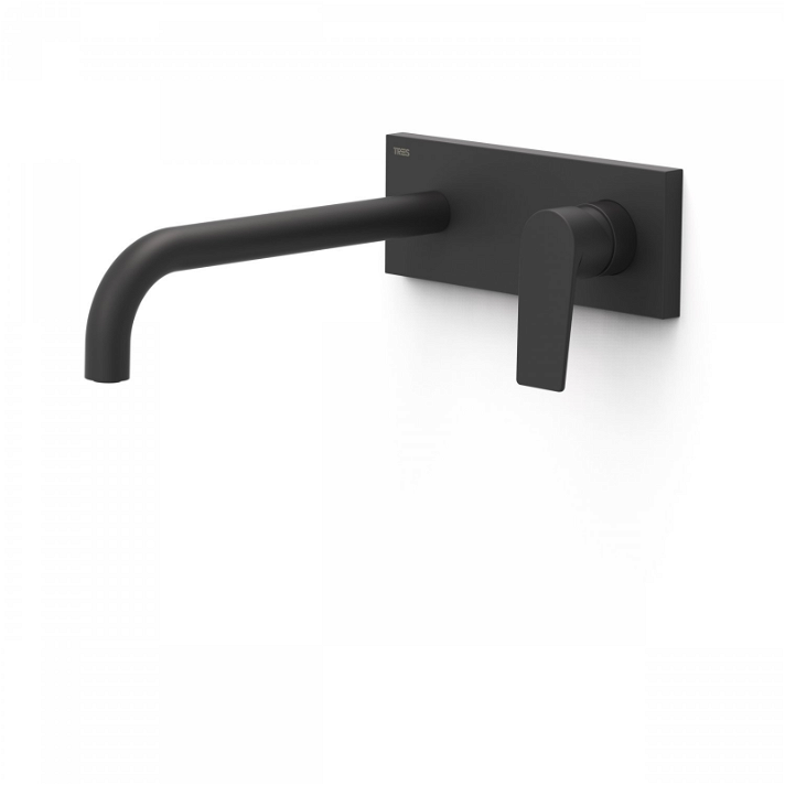 Grifo monomando de lavabo para empotrar con caño de 24 cm fabricado de latón con acabado de color negro Project TRES