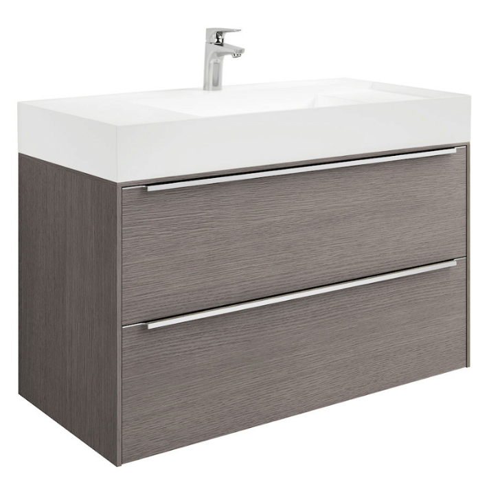 Mueble de baño con lavabo y dos cajones de 100 cm de ancho color roble Inspira Roca