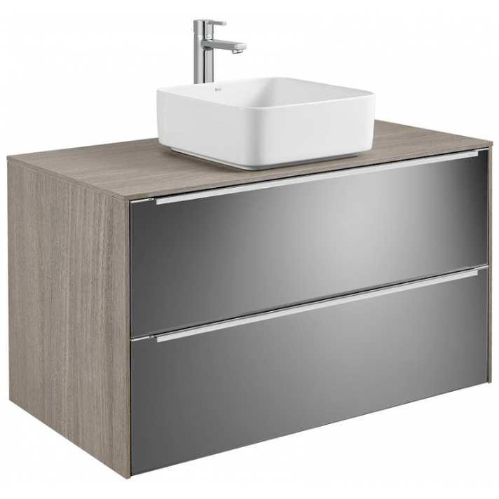 Mueble con lavabo sobre encimera de 100 cm de ancho color roble y espejo Inspira Square Roca