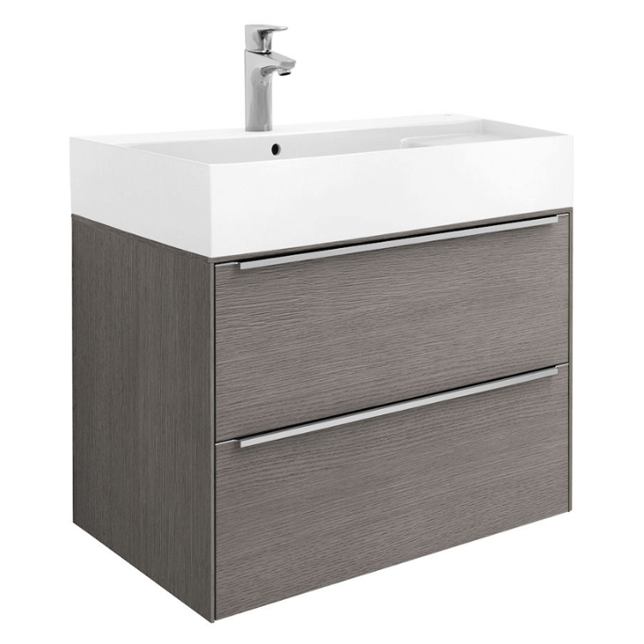 Meuble de salle de bains avec plan vasque de 80 cm avec tiroirs de couleur chêne Inspira Roca