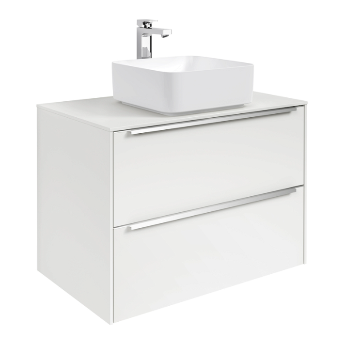 Meuble de salle de bains de 80 cm avec vasque à poser blanc Inspira Square Roca