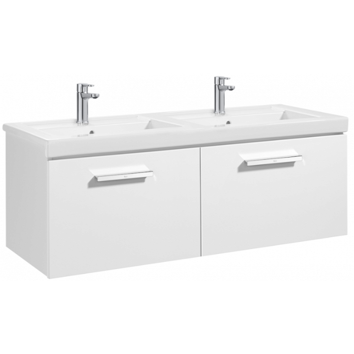 Móvel com lavatório com cuba dupla para casa de banho de 120 cm de cor branca brilhante Unik Prisma Roca