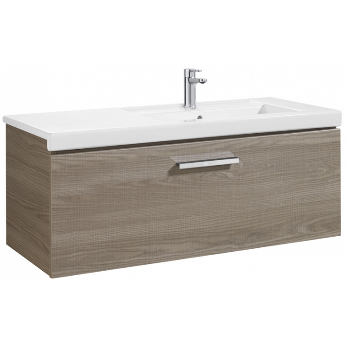 Mueble de baño con lavabo derecho y un cajón de 110 cm de color fresno Unik Prisma Roca