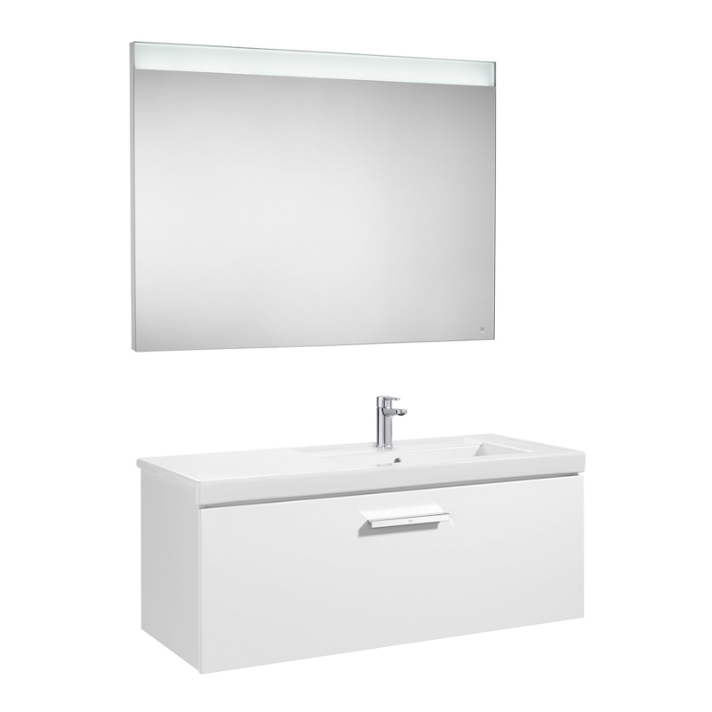 Conjunto de baño con lavabo a la derecha de 90 cm de color blanco brillo Pack Prisma Roca