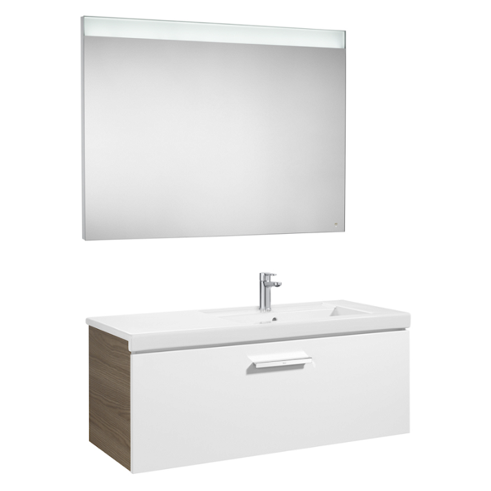 Ensemble de salle de bains avec vasque à droite de 90 cm blanc-frêne Pack Prisma Roca
