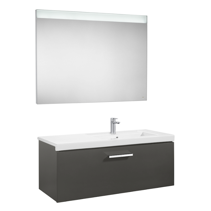 Conjunto de baño con lavabo a la derecha de 90 cm de color gris antracita Pack Prisma Roca