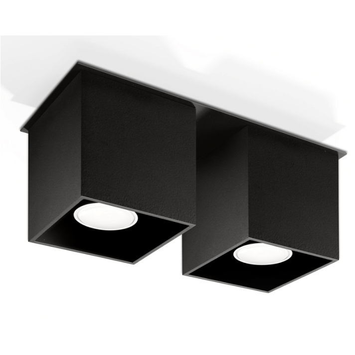 Lámpara colgante de diseño rectangular fabricado en aluminio de color negro Quad 2 Sollux