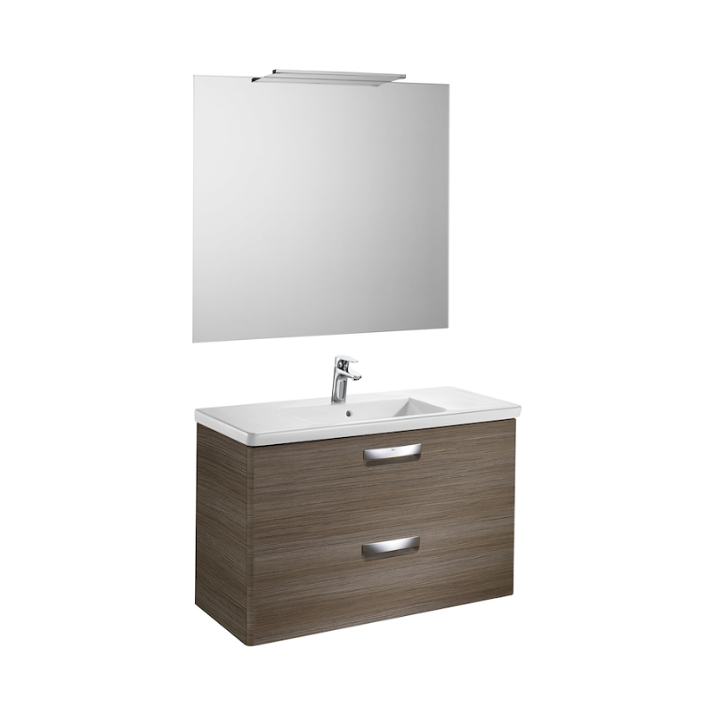 Meuble de salle de bains avec plan vasque et miroir 100 cm Mood Teck Pack The Gap Roca