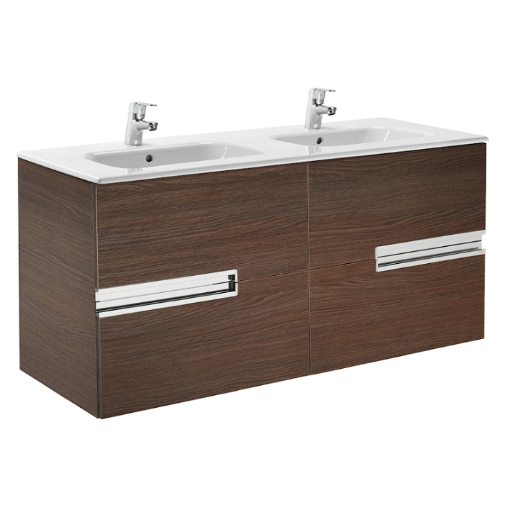 Meuble de salle de bains avec plan vasque et 4 tiroirs de 120 cm couleur wengé Unik Victoria-N Roca