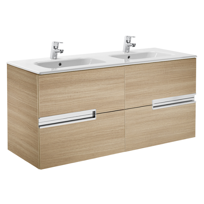 Meuble de salle de bains avec plan vasque et 4 tiroirs de 120 cm couleur chêne Unik Victoria-N Roca