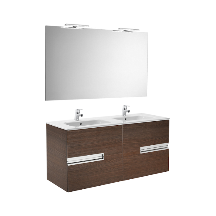 Ensemble de salle de bains avec quatre tiroirs et plan double vasque de 120 cm couleur wengé Victoria-N Roca