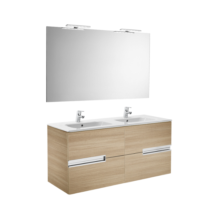 Ensemble de salle de bains avec quatre tiroirs et plan double vasque de 120 cm de couleur chêne Victoria-N Roca