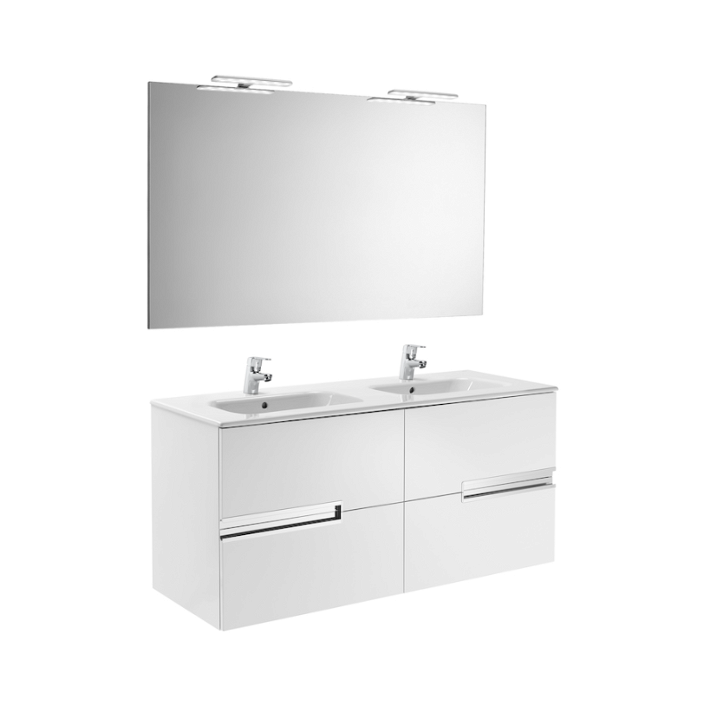 Conjunto de baño con cuatro cajones y doble lavabo de 120 cm de color blanco Victoria-N Roca