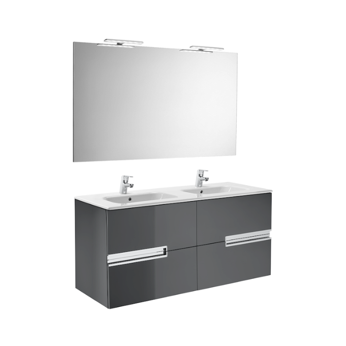 Conjunto de baño con cuatro cajones y doble lavabo de 120 cm de color gris Victoria-N Roca