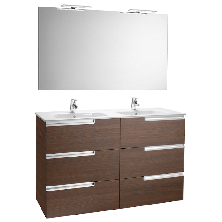 Ensemble de salle de bains avec six tiroirs et double vasque de 120 cm couleur wengé Victoria-N Roca