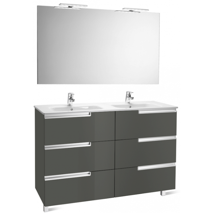 Ensemble de salle de bains avec six tiroirs et double vasque de 120 cm couleur grise Family Victoria-N Roca