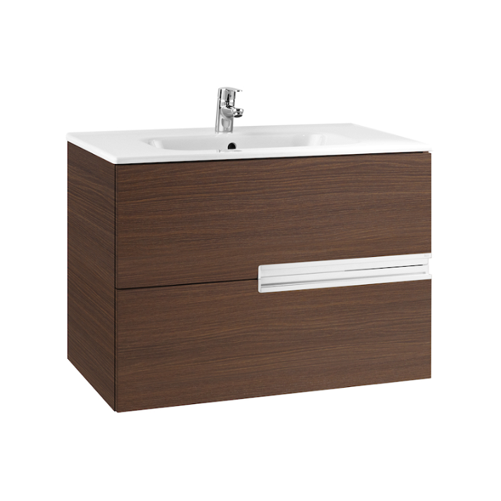 Ensemble de salle de bains avec deux tiroirs et plan vasque de 100 cm couleur wengé Unik Victoria-N Roca