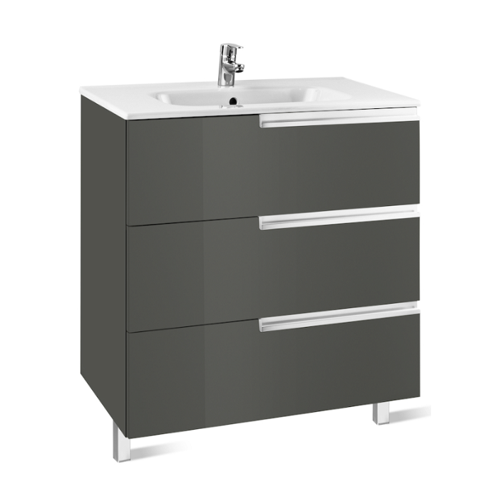 Meuble de salle de bains avec plan vasque et 3 tiroirs de 100 cm couleur grise Unik Family Victoria-N Roca