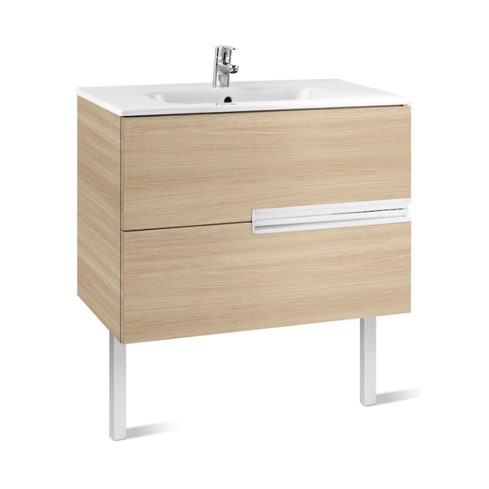 Meuble de salle de bains avec plan vasque et 2 tiroirs de 90 cm couleur chêne Unik Victoria-N Roca