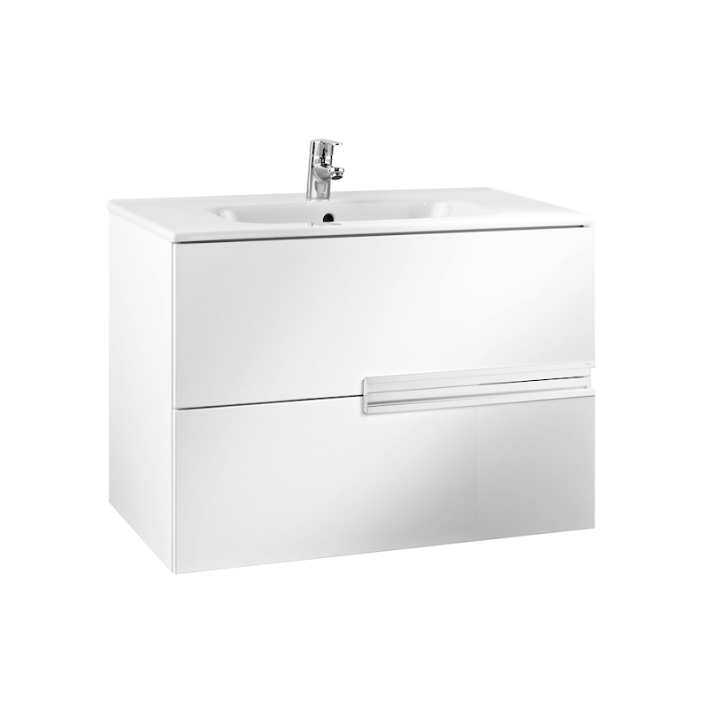 Meuble de salle de bains avec plan vasque et 2 tiroirs de 90 cm couleur blanche Unik Victoria-N Roca