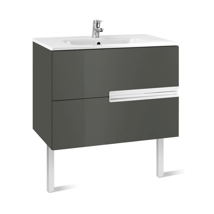 Meuble de salle de bains avec plan vasque et 2 tiroirs de 90 cm couleur grise Unik Victoria-N Roca