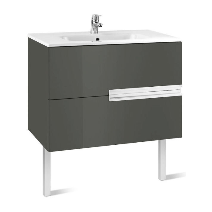 Meuble de salle de bains avec plan vasque et 2 tiroirs de 80 cm couleur grise Unik Victoria-N Roca